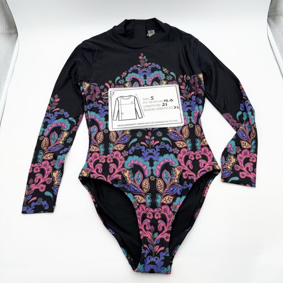 Johnny Was Fatima Cross Over Neck Surf One Piece Swimsuit Rash Guard Small - Picture 7 of 8